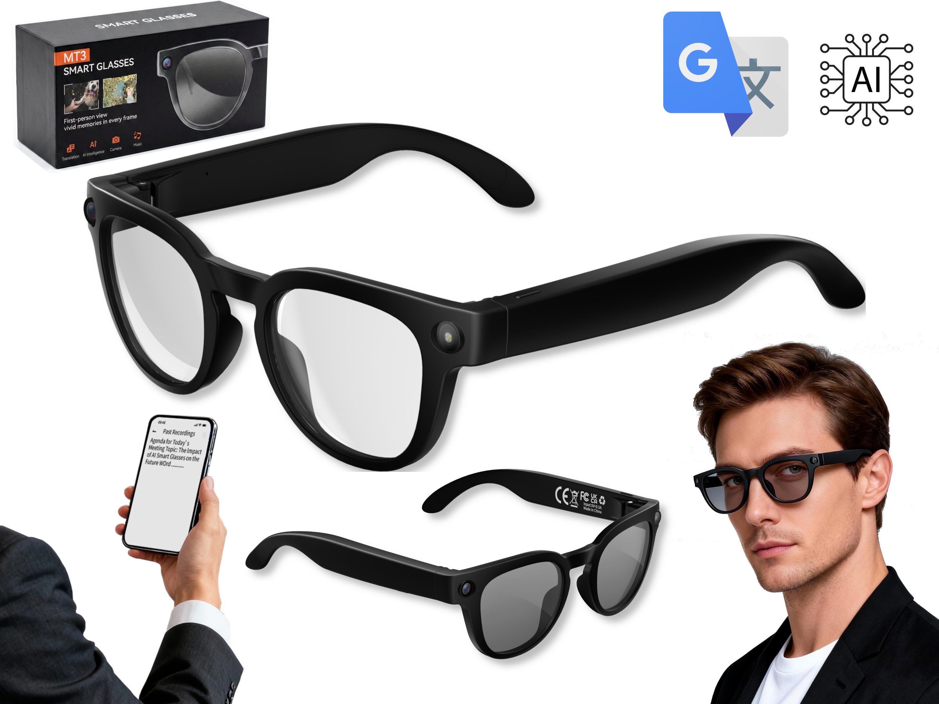 OKULARY AI SMART GLASSES KAMERA FHD | TŁUMACZ | AUDIO BT WIFI | NAGRYWANIE